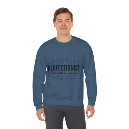Men's Perfectionist Sweatshirt, Bold No Flaws No Compromise Design, Clean Look Funny Gift for Him, Minimal Black Graphic Pullover
