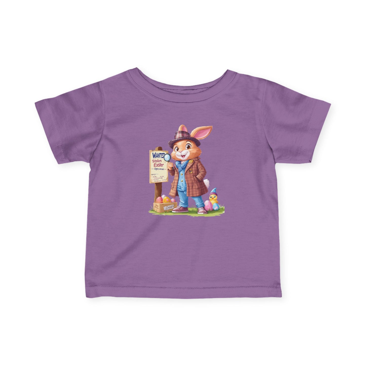 Detective Bunny Baby Tee - Cute Easter Egg Hunt Shirt for Infants 6-24 Months, Fun Spring Outfit with Mystery Bunny & Colorful Eggs