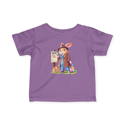 Detective Bunny Baby Tee - Cute Easter Egg Hunt Shirt for Infants 6-24 Months, Fun Spring Outfit with Mystery Bunny & Colorful Eggs