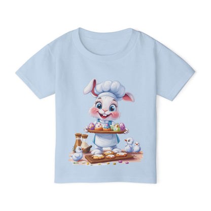 Easter Bunny Chef Toddler T-Shirt - Cute Spring Baking Shirt with Colorful Eggs - Cotton Easter Tee for Kids, Easter Toddler Gift