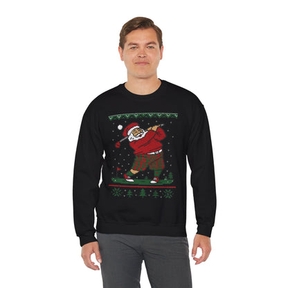 Golfing Santa Christmas Sweatshirt, Funny Golf Lover Holiday Jumper, Ugly Christmas Golf Sweater for Men