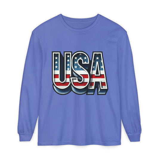 Patriotic Long Sleeve  Unisex  T-Shirt, USA Design, Unisex Tee for Independence Day, Memorial Day, Family Celebrations, Casual Wear