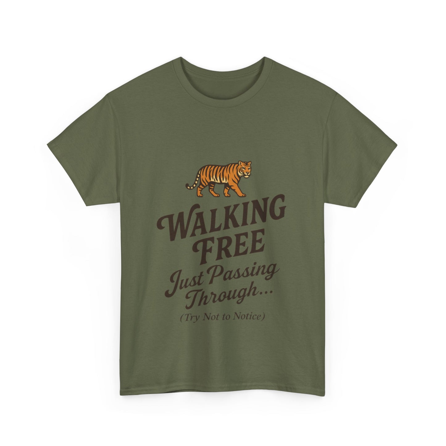 Walking Free Tiger Shirt for Men - Just Passing Through Funny Graphic Tee - Wild Animal Casual Top, Gift Nature Lovers