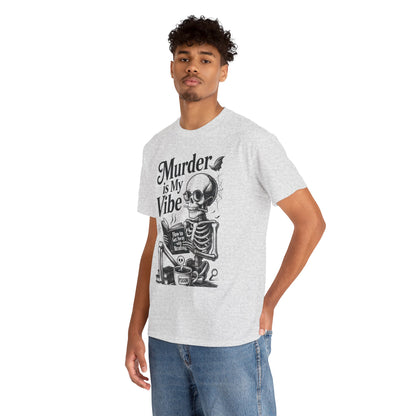 Mens Heavy Cotton Tee - "Murder is My Vibe" Graphic Shirt for Ghoulish Vibes, Halloween Fun, Spooky Season, Casual Wear, Gift for [...]