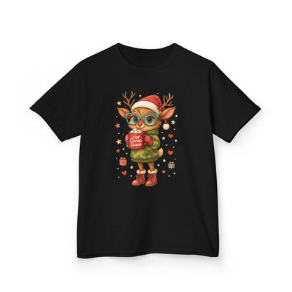 Hot Cocoa Queen Christmas T-Shirt for Girls, Cute Holiday Reindeer Tee