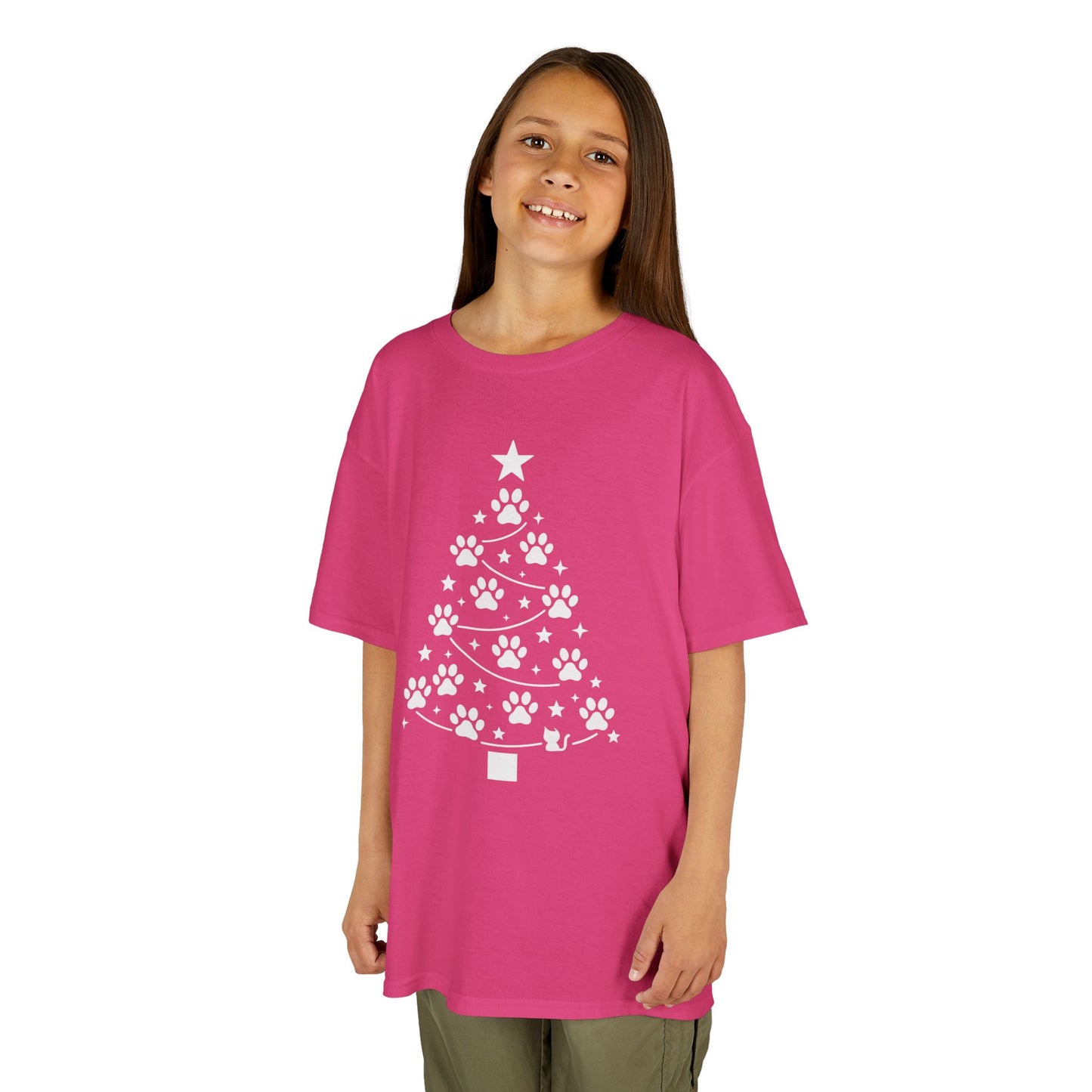 Paw Christmas Tree Girls Youth T-Shirt, Cute Pet Lover Holiday Tee