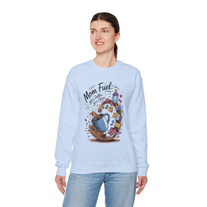 Mom Fuel Unisex Crewneck Sweatshirt, Perfect for Coffee Lovers, Gifts for Moms, Cozy Casual Wear, Funny Graphic Sweatshirt, Mother's Day