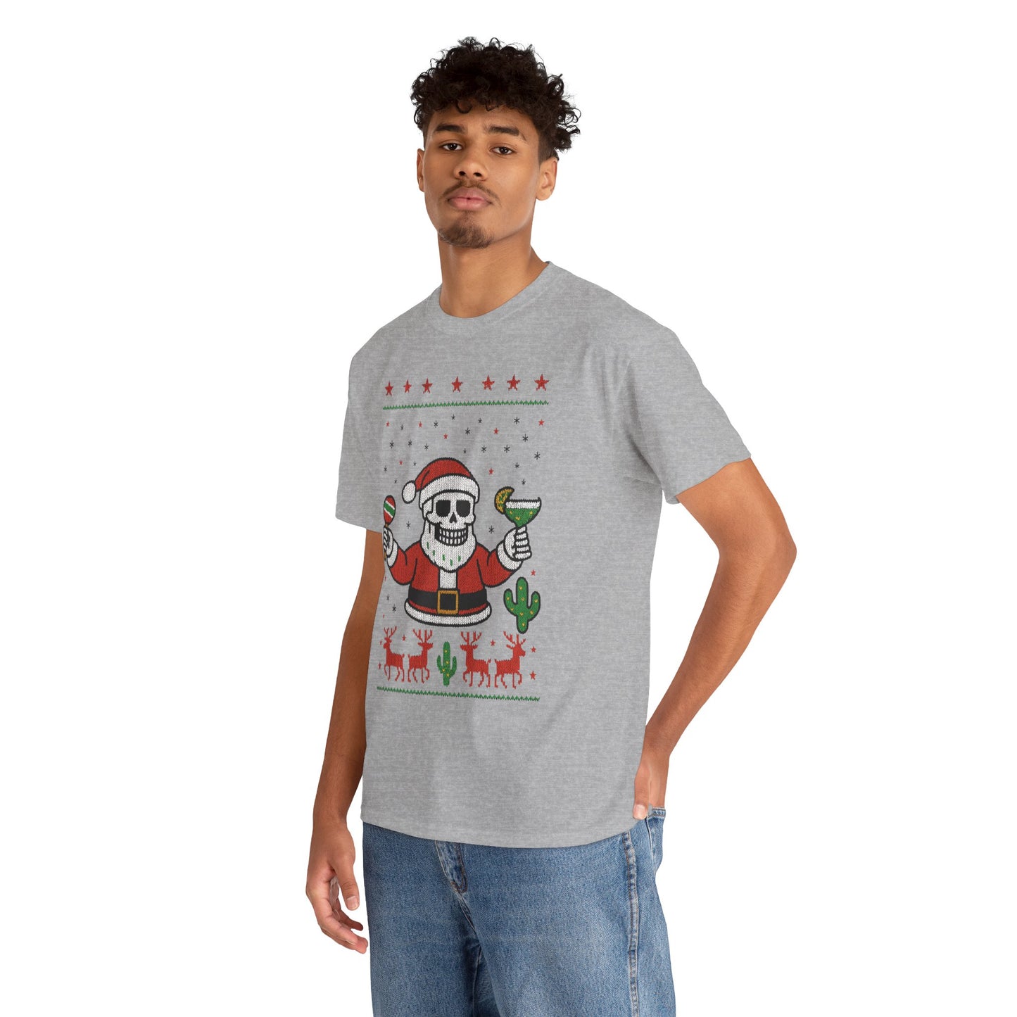 Skeleton Santa Funny Christmas T-Shirt for Men, Margarita - Maracas Holiday Tee
