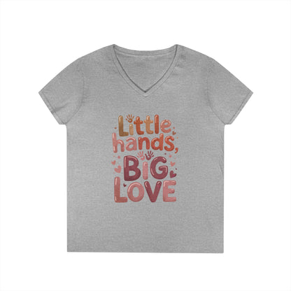 Ladies' V-Neck T-Shirt,Little Hands, Big Love, Perfect for Moms, Gifts, Family Events, Baby Showers, Everyday Wear, Cute Tee, mother's day