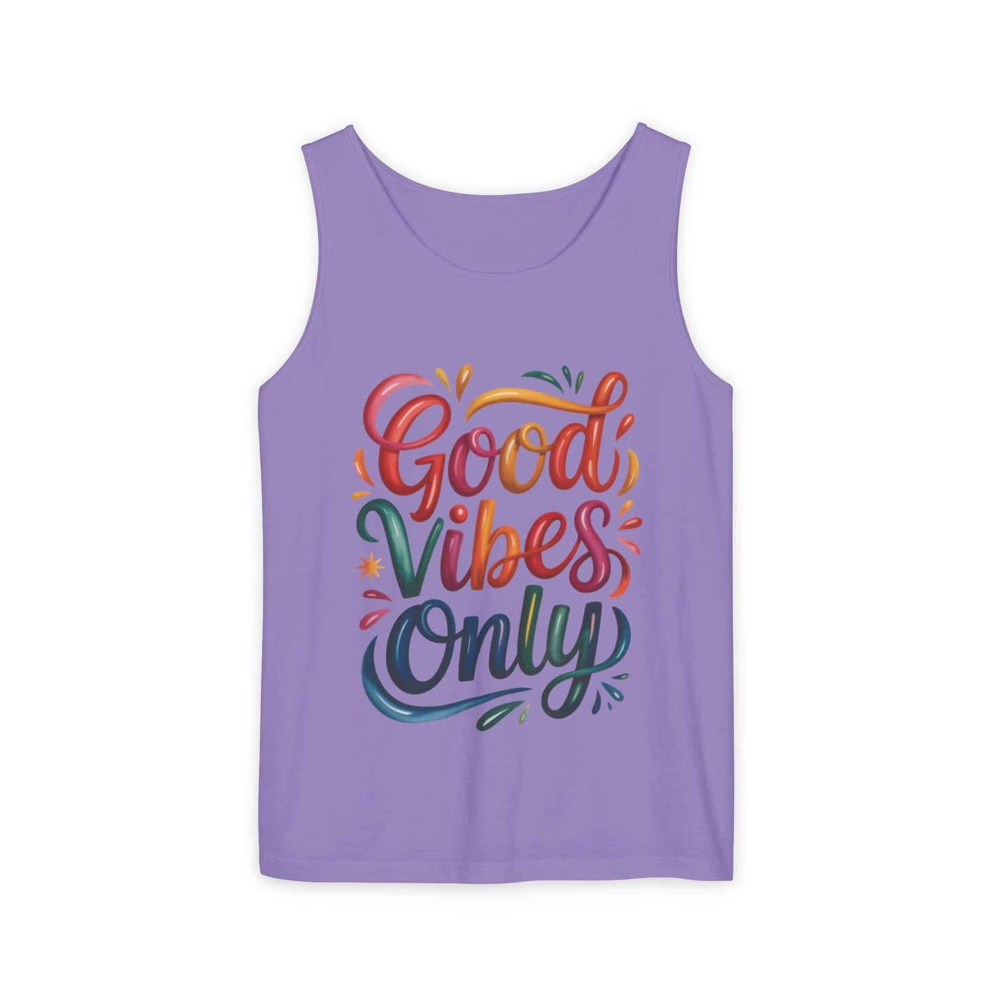 Good Vibes Only Unisex Garment-Dyed Tank Top, Summer Casual Wear, Festival Outfit, Beach Day Tee, Gift for Friends, Positive Vibes Apparel