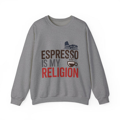 Mens Heavy Blend™ Crewneck Sweatshirt, Espresso Is My Religion Coffee Rome Mens Sweatshirt, Barista Gift, Coffee Lover Gift