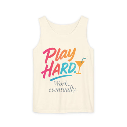 Play Hard Work Eventually Tank Top - Casual Summer Apparel, Womens Beachwear, Resort Wear, Gift for Friends, Vacation Essential