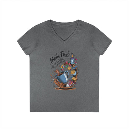 Mom Fuel V-Neck T-Shirt, Funny Coffee Lover V-Neck T-Shirt, Gift for Moms, Mother's Day, Casual Wear, Pajama Top