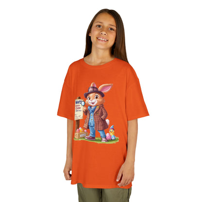 Detective Bunny Easter Kids Tee - Fun Egg Hunt T-Shirt with Mystery Theme, Cute Spring Gift for Kids, Heavy Cotton Easter Outfit