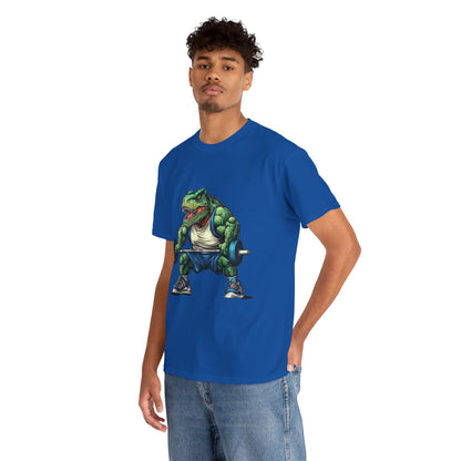 Dino Gym Tee, Muscle T-Rex Gym T-Shirt, Funny Men's Heavy Cotton T-Shirt,Fitness Gift for Gym Lovers, Cute Dinosaur Tee
