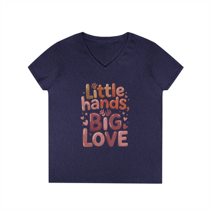 Ladies' V-Neck T-Shirt,Little Hands, Big Love, Perfect for Moms, Gifts, Family Events, Baby Showers, Everyday Wear, Cute Tee, mother's day
