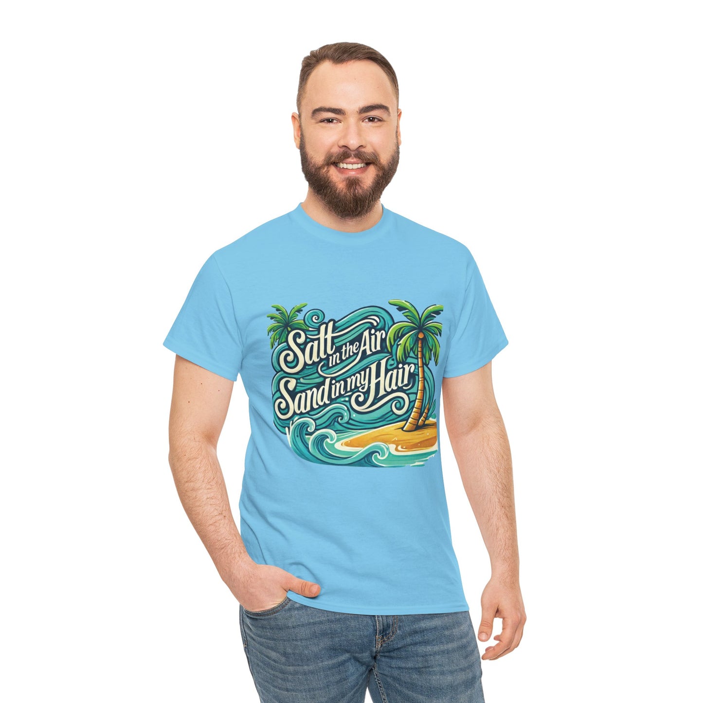 Salt in the Air Sand in My Hair Shirt, Beach Summer Vibes Graphic T-Shirt, Tropical Ocean Palm Design, Ocean-Themed Shirt, Gift Beach Lovers