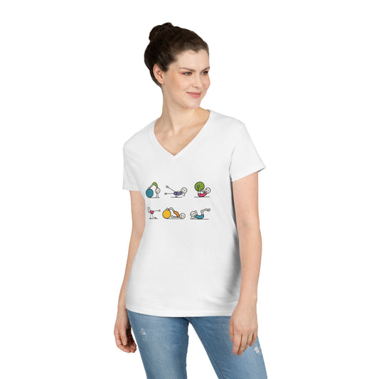 Ladies V-Neck T-Shirt, Fit Fun Pilates Figure Womens T-Shirt, Cute Workout Tee, Funny Yoga Gym Top for Women