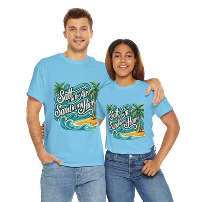Salt in the Air Sand in My Hair Shirt, Beach Summer Vibes Graphic T-Shirt, Tropical Ocean Palm Design, Ocean-Themed Shirt, Gift Beach Lovers