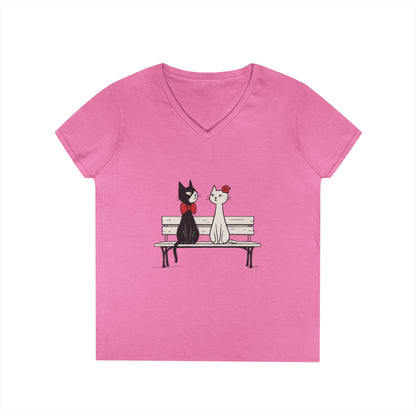 Cute Cat Lovers V-Neck T-Shirt, Casual Wear, Gift for Her, Pet Lovers, Best Friend Gift, Cute Cat Design, Valentine's Day, Cat Love