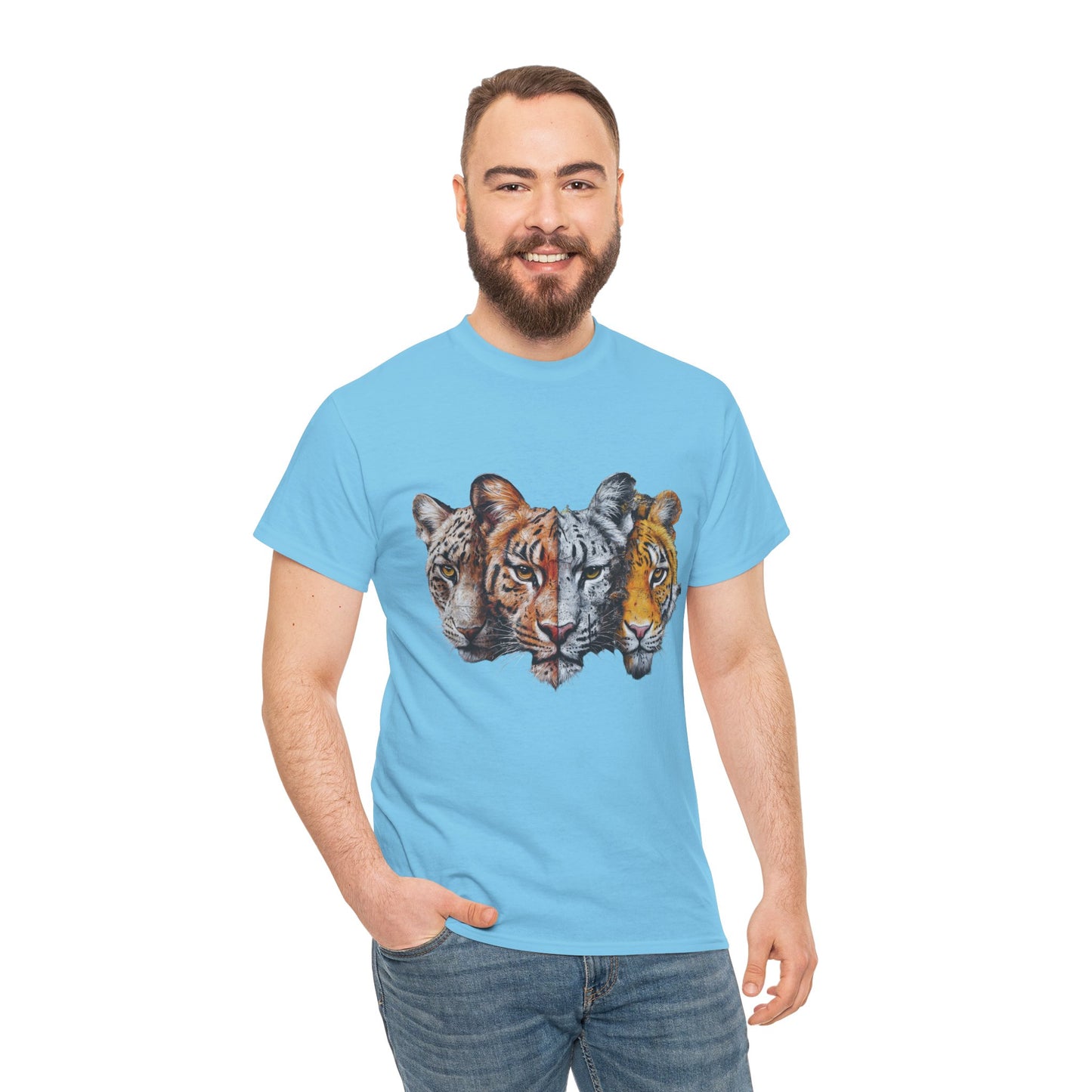 Wildlife Fusion Unisex Heavy Cotton Tee - Nature Lover's Apparel, Tiger Graphic Shirt, Animal Enthusiast Gift, Eco-Friendly Fashion