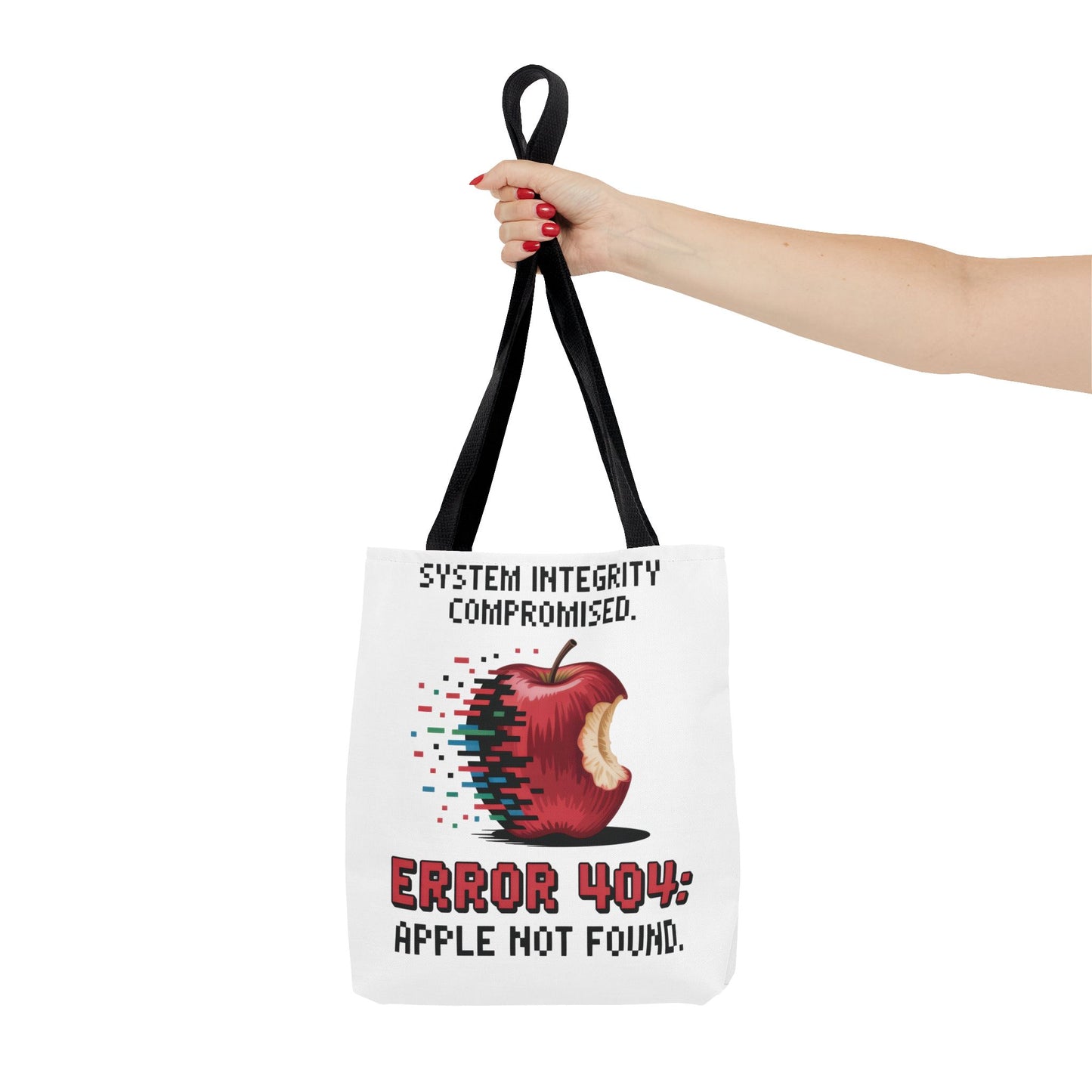 Error 404 Apple Tote Bag, Geek Tote, Funny Shopping Bag, Gift for Tech Lovers, Apple Lovers Tote, Digital Design Bag, Weekender Bag, Beach Bag, Large Canvas Bag