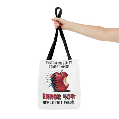Error 404 Apple Tote Bag, Geek Tote, Funny Shopping Bag, Gift for Tech Lovers, Apple Lovers Tote, Digital Design Bag, Weekender Bag, Beach Bag, Large Canvas Bag