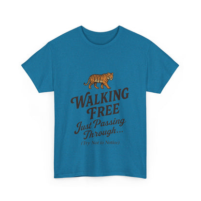 Walking Free Tiger Shirt for Men - Just Passing Through Funny Graphic Tee - Wild Animal Casual Top, Gift Nature Lovers