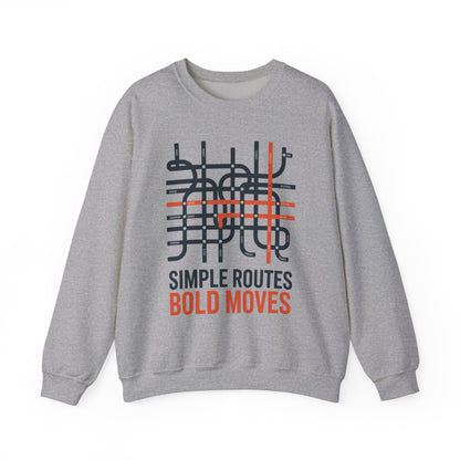 Men's Heavy Blend™ Crewneck Sweatshirt, Simple Routes Bold Moves Sweatshirt, Minimalist Metro Map Graphic Pullover