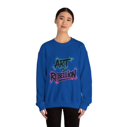 Art Is Rebellion Women's Sweatshirt, Graffiti Graphic Pullover, Bold Rebel Street Art Statement Top, Heavy Blend™ Crewneck Sweatshirt