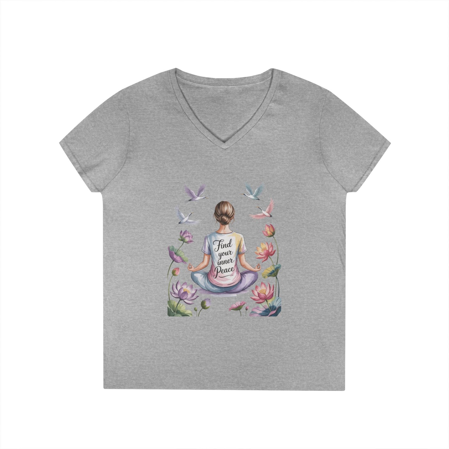 Mindful V-Neck T-Shirt, Inspirational Tee, Yoga Shirt, Self-Care Apparel, Gift for Her, Casual Wear, Find Your Inner Peace