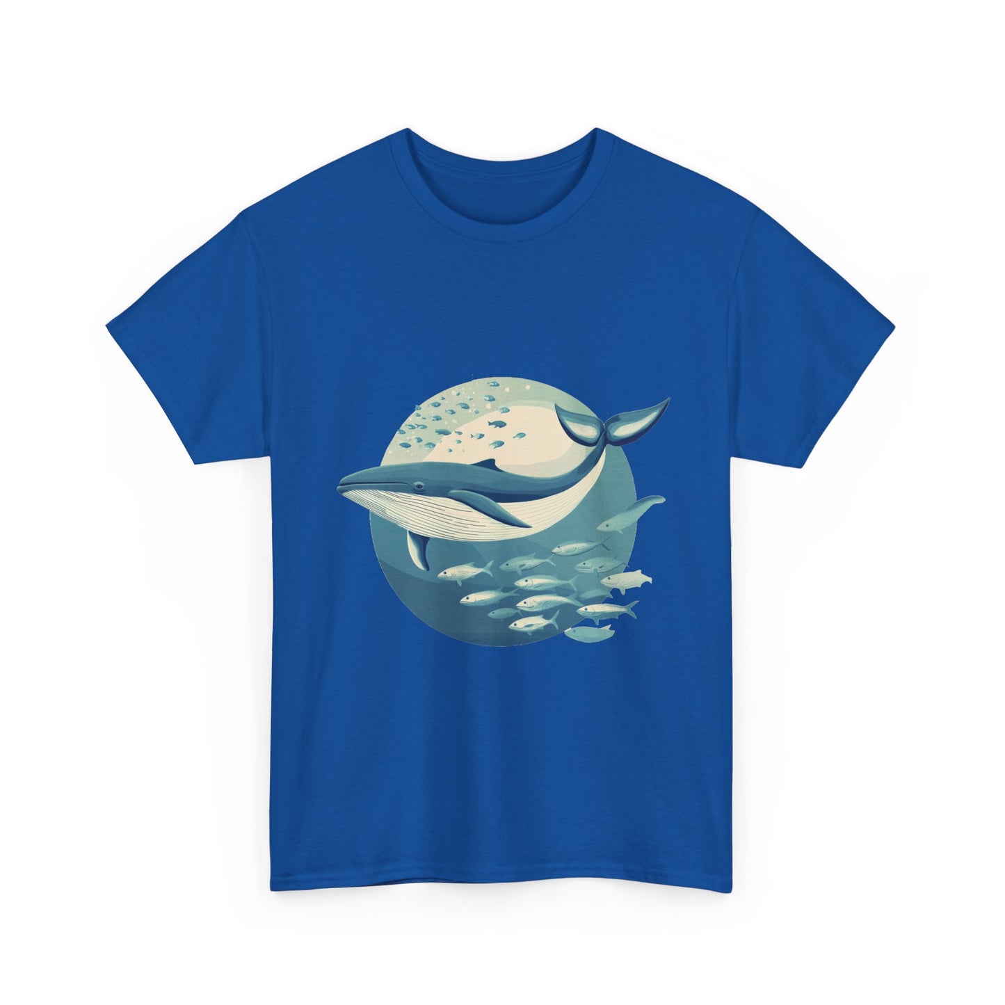Whale and Fish Unisex Heavy Cotton Tee, Ocean Lover Shirt, Nature Tee, Sea Creature Gift, Casual Summer Top, Ocean Whale Graphic Tee
