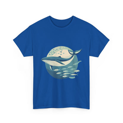 Whale and Fish Unisex Heavy Cotton Tee, Ocean Lover Shirt, Nature Tee, Sea Creature Gift, Casual Summer Top, Ocean Whale Graphic Tee