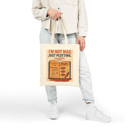 I'm Not Mad, Just Plotting Tote Bag, Funny Passive-Aggressive Revenge Plan Cotton Canvas Bag, Sarcastic Humor Gift for Coworkers & Introverts