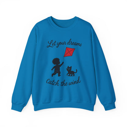 Dream Big Womens Crewneck Sweatshirt, Inspirational Gift, Cozy Lounge Wear, Cat Lover's Apparel, Kid's Motivation Sweatshirt
