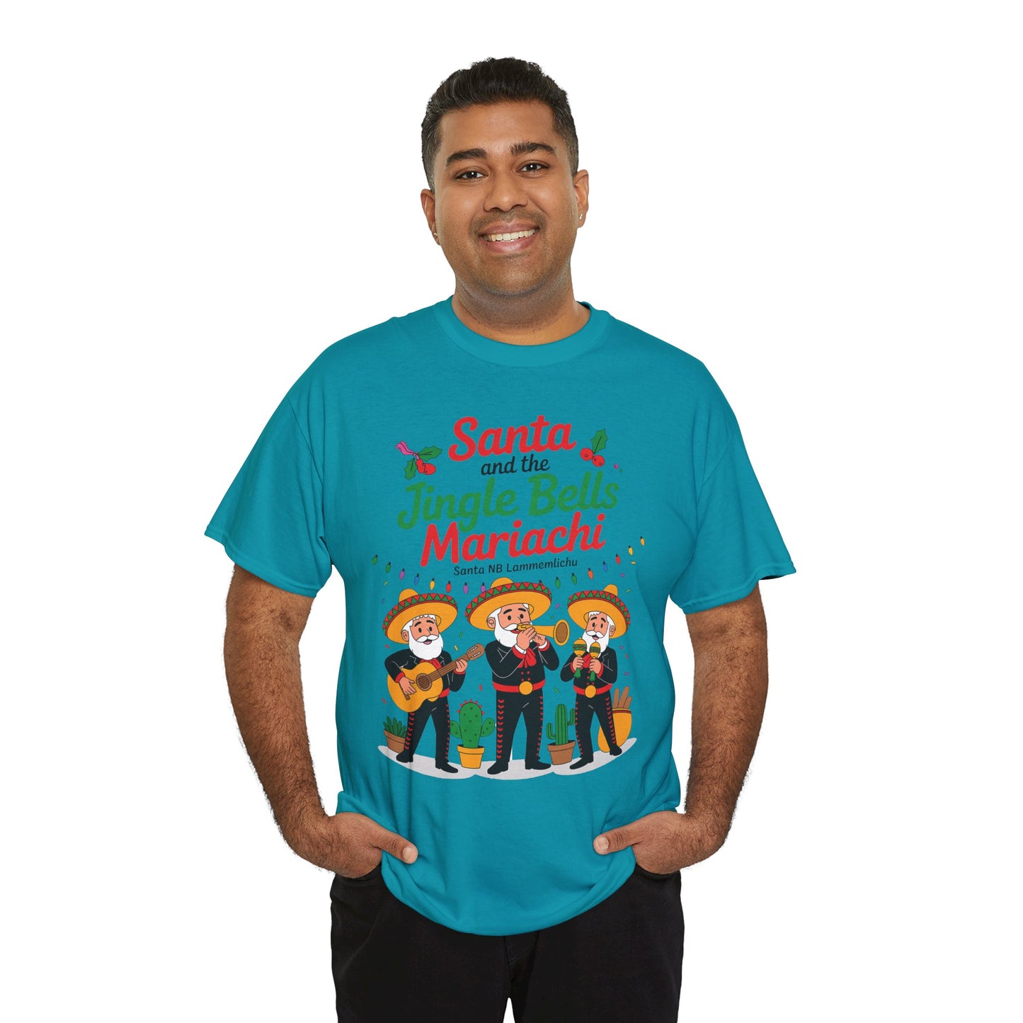 Santa and the Jingle Bells Mariachi, Funny Mexican Christmas T-Shirt, Latin Fiesta Holiday Tee, Navidad Humor Shirt