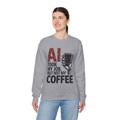 AI Coffee Sweatshirt, Funny Robot Humor Pullover, Geek Sarcastic Job Joke Top, Women's Heavy Blend™ Crewneck Sweatshirt