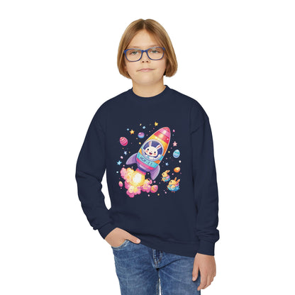 Astronaut Easter Bunny Youth Sweatshirt - Cute Rocket Bunny Design, Space Adventure Spring Shirt, Fun Holiday Gift for Kids
