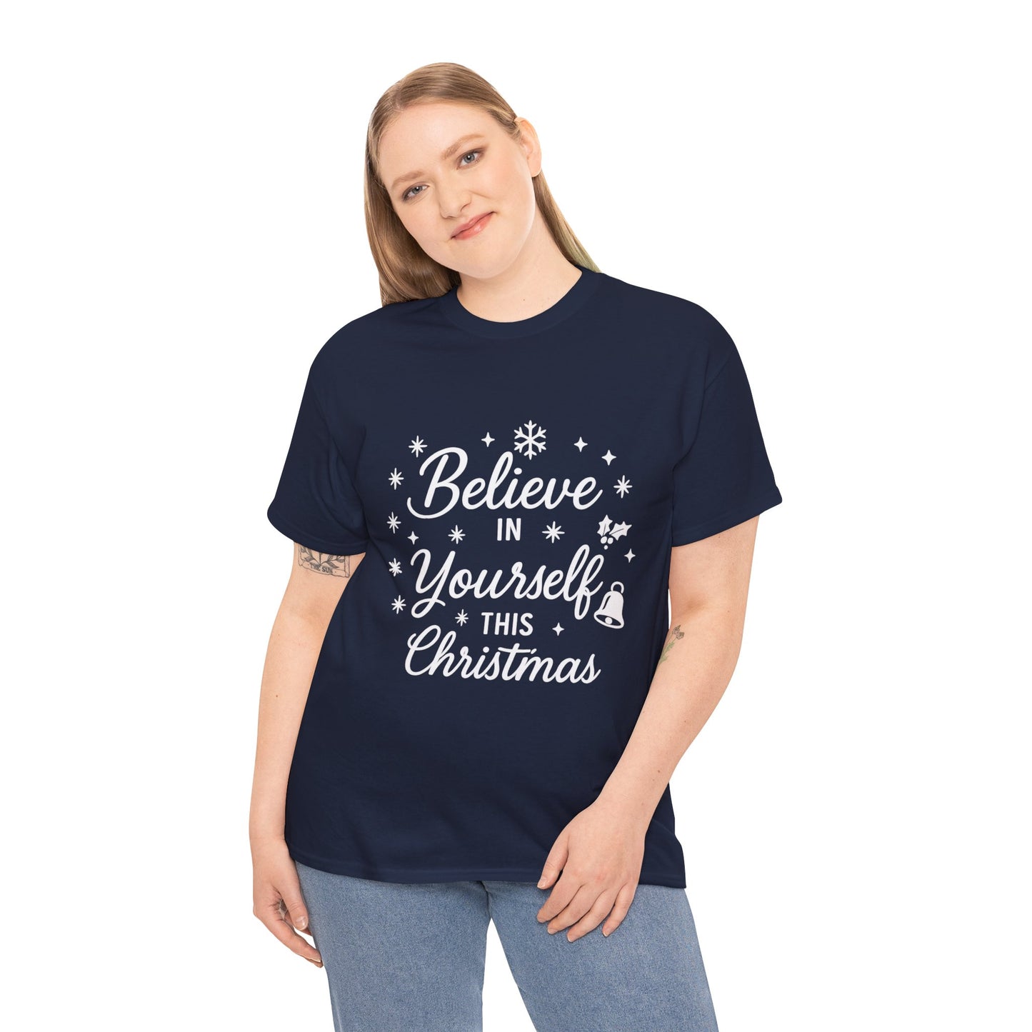 Women's Believe in the Magic Christmas Shirt, Santa Hat Holiday Tee for Women