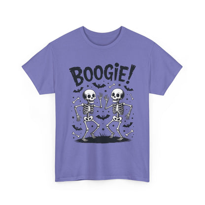 Halloween Dancing Skeletons Women's T-Shirt, BOOGIE! Funny Spooky Graphic Tee for Women, Women's Heavy Cotton Tee