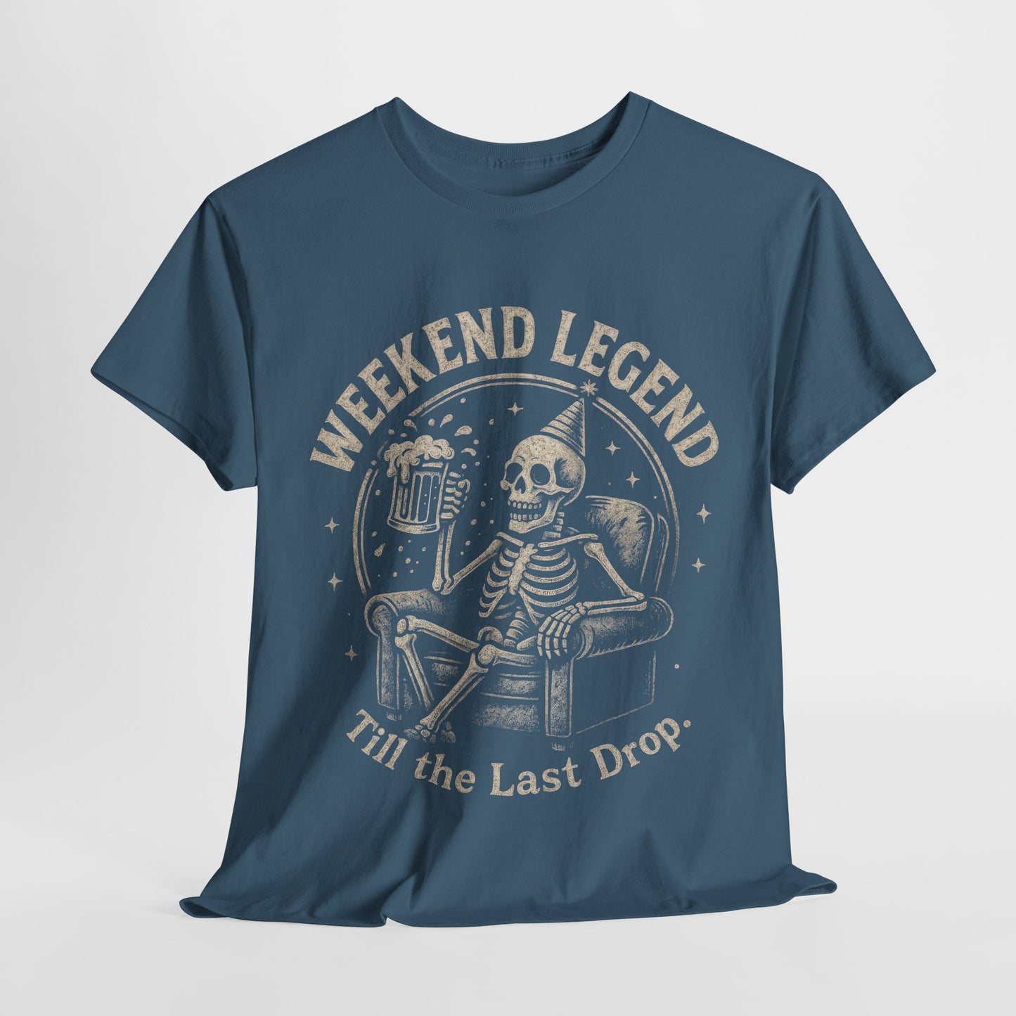 Weekend Legend Mens T-Shirt, Funny Skeleton Beer Tee, Till the Last Drop Party Shirt, Vintage Style Graphic Tee for Him, Halloween Apparel