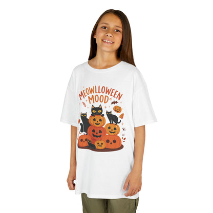 Meowlloween Mood Kids Shirt, Cute Black Cat Halloween T-Shirt for Girls and Boys, Funny Pumpkin Cat Tee, Cozy Fall Cat Lover Gift