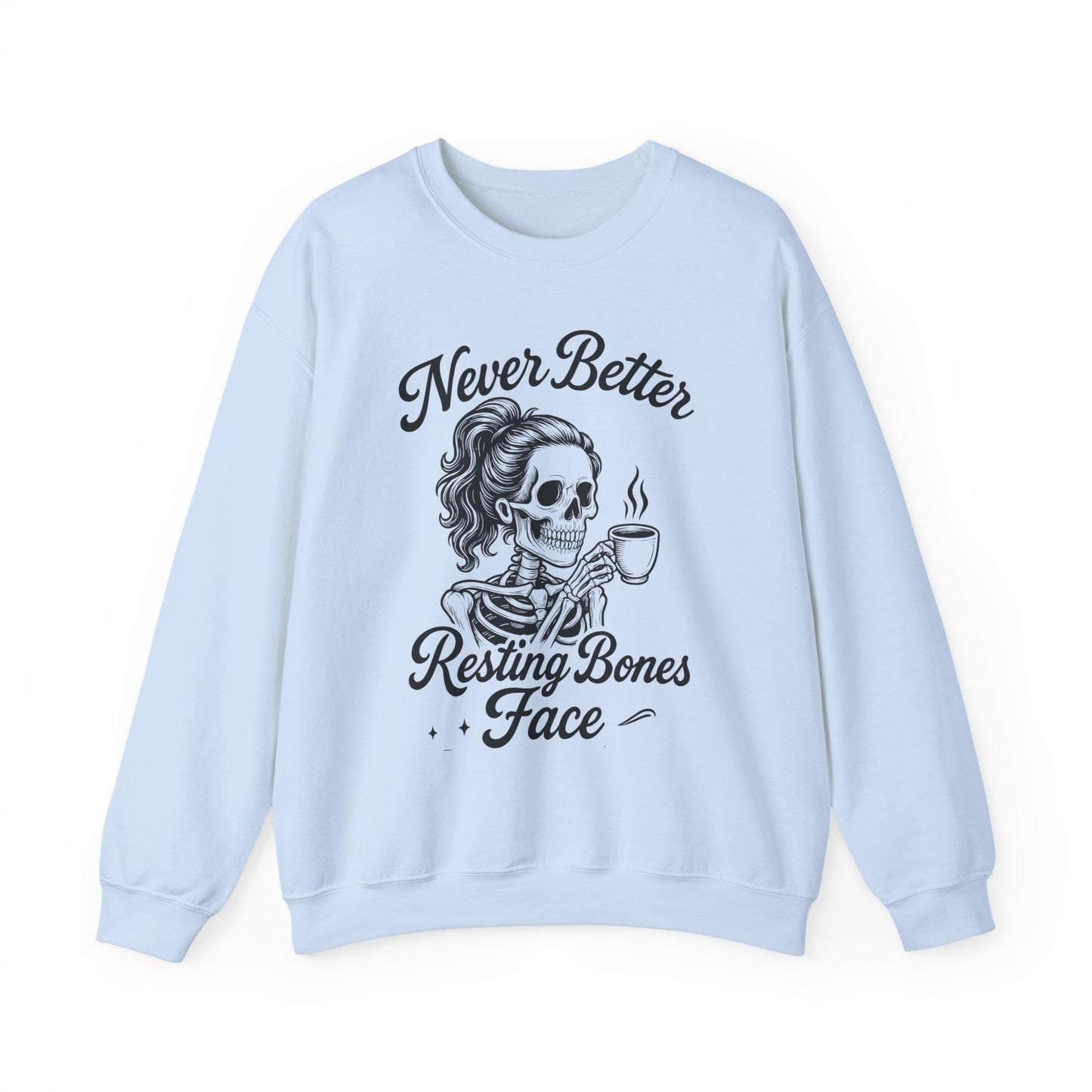 Skull Coffee Lovers Crewneck Sweatshirt, Womens, Perfect for Halloween, Cozy Outfit, Gift for Friends, Relaxing Days, Coffee Enthusiasts