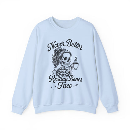 Skull Coffee Lovers Crewneck Sweatshirt, Womens, Perfect for Halloween, Cozy Outfit, Gift for Friends, Relaxing Days, Coffee Enthusiasts