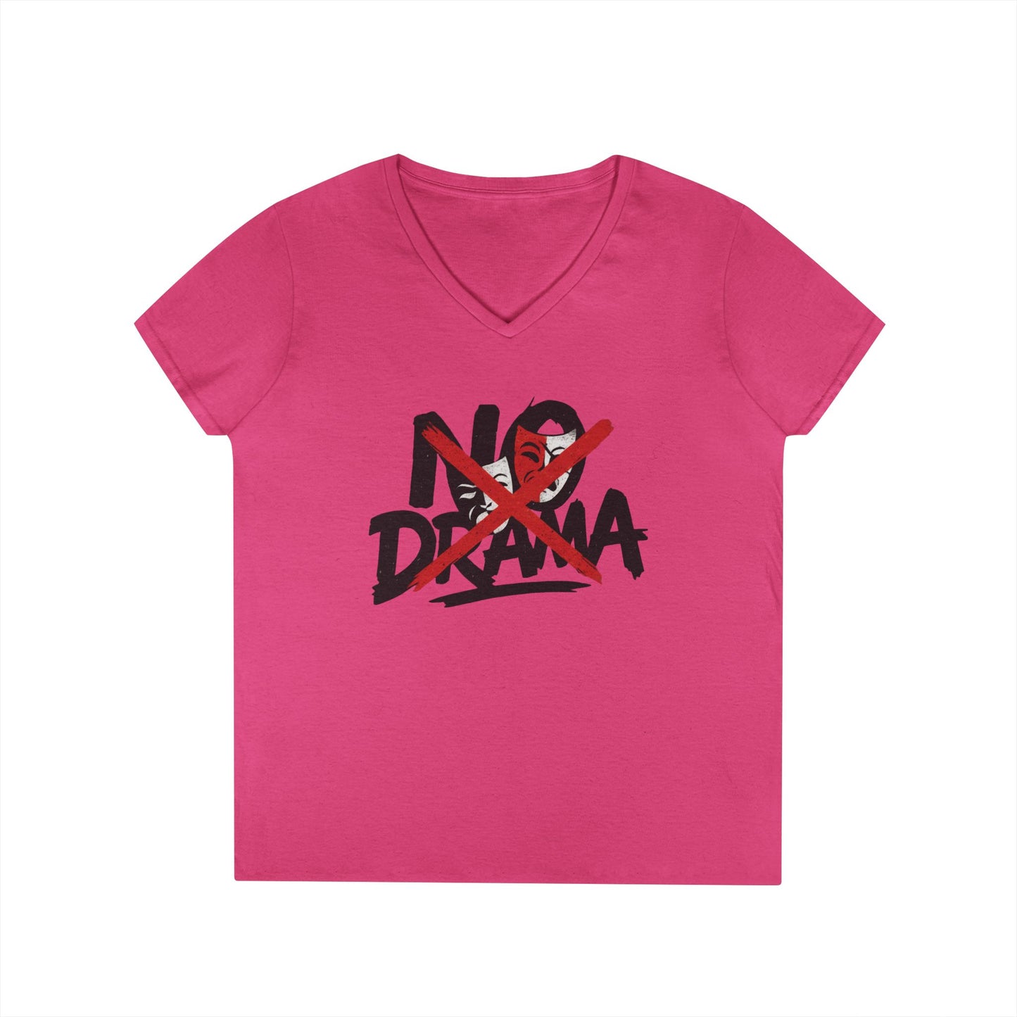 No Drama Ladies' V-Neck T-Shirt, Casual Graphic Tee, Perfect for Everyday Vibes, Gift Idea for Friends, Fun Statement Top, Mood Daily Modes