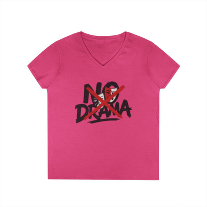 No Drama Ladies' V-Neck T-Shirt, Casual Graphic Tee, Perfect for Everyday Vibes, Gift Idea for Friends, Fun Statement Top, Mood Daily Modes