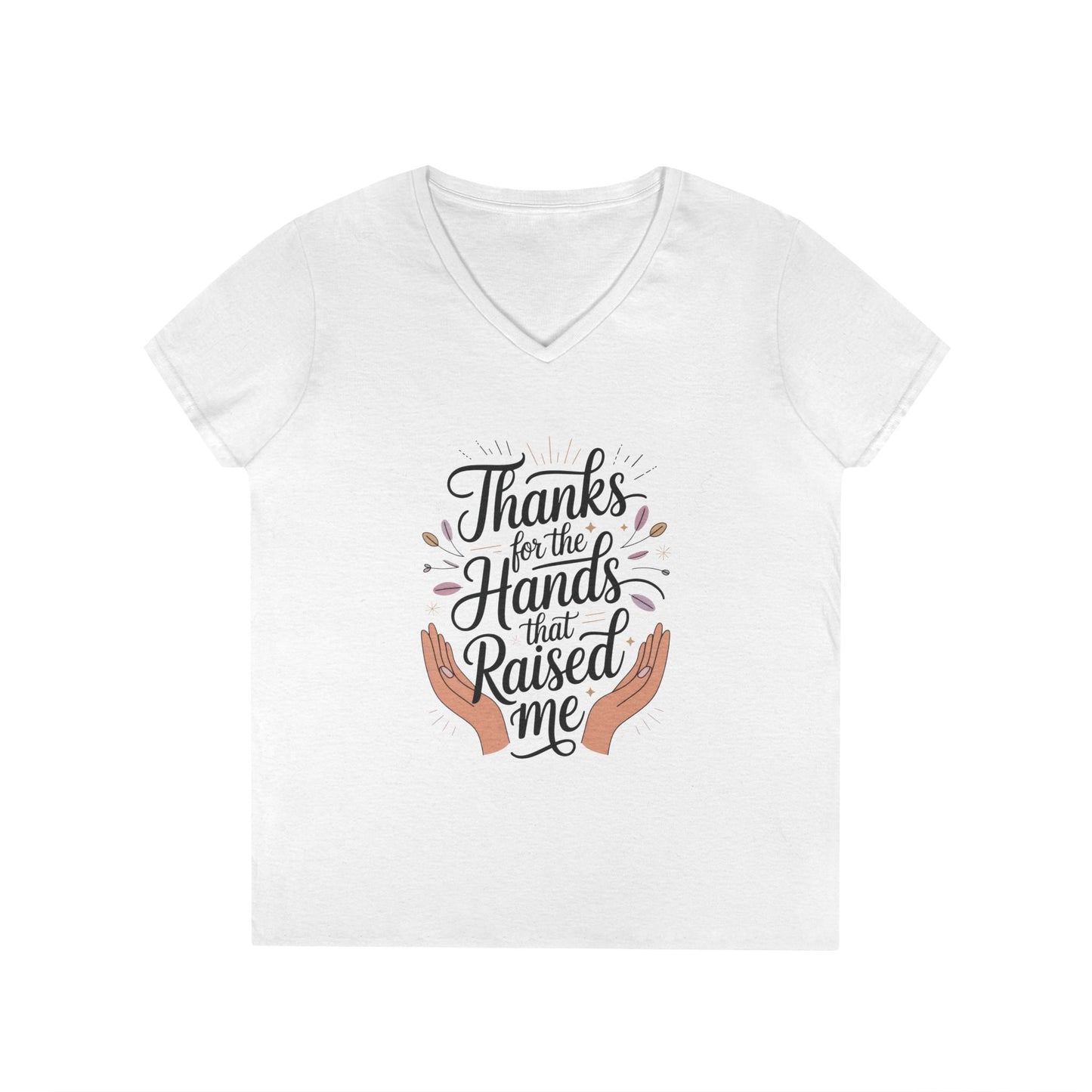 Grateful Hands V-Neck T-Shirt, Mother's Day Gift, Appreciation Tee, Family Love Shirt, Empowering Woman Top, Inspirational Shirt