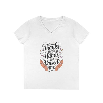 Grateful Hands V-Neck T-Shirt, Mother's Day Gift, Appreciation Tee, Family Love Shirt, Empowering Woman Top, Inspirational Shirt
