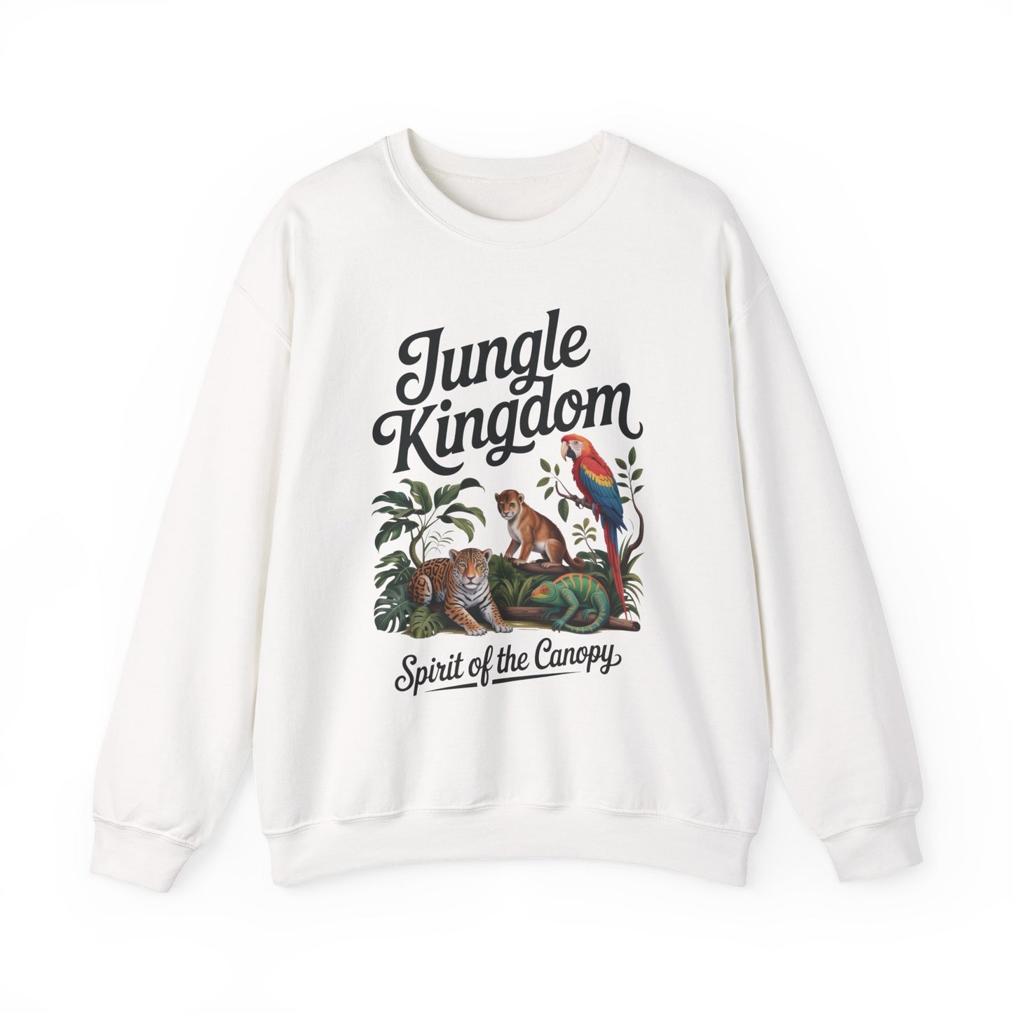 Jungle Kingdom Womens Sweatshirt, Cozy Jungle Crewneck, Nature Lover Gift, Wildlife Artwork, Eco-Conscious Apparel, Animal Enthusiast Clothing