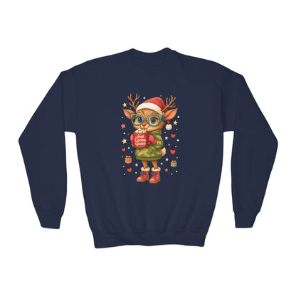 Hot Cocoa Queen Christmas Sweatshirt for Girls, Cute Holiday Reindeer Jumper